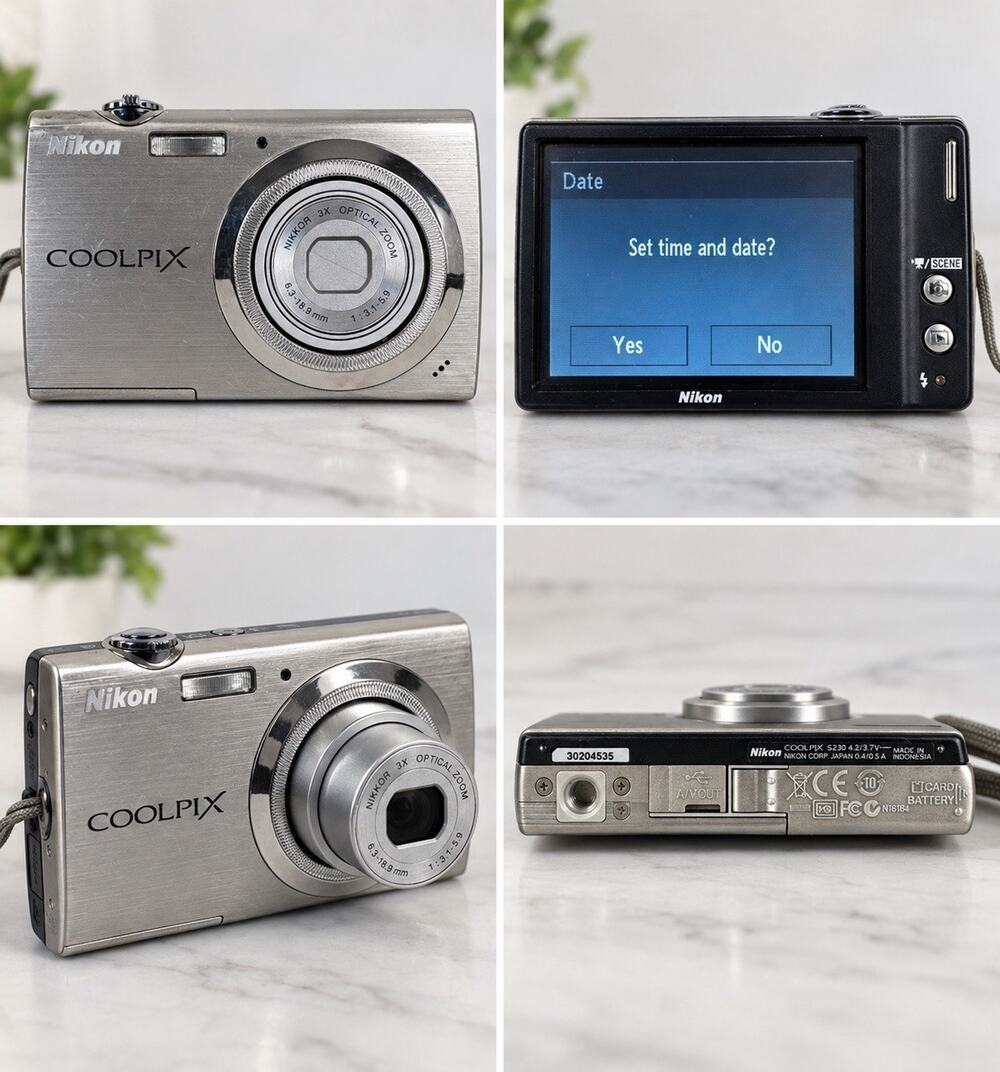 Nikon COOLPIX S230 10MP Digital Camera Silver 3x Zoom Touchscreen Tested Working